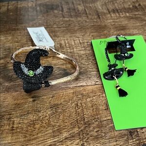 Black and Silver Witch Hat Bracelet and Earring Set
